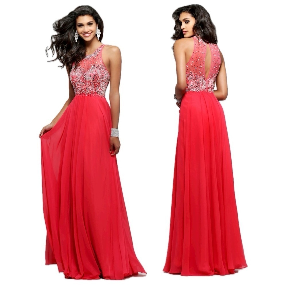 🆕 Faviana coral bejeweled flowy prom dress women’s size 4